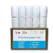 20 Rouleaux Papier Thermique 57mmx40m | Sans BPA Pour Caisses Enregistreuses | Noyau 12.5mm | Durabilité 5 Ans