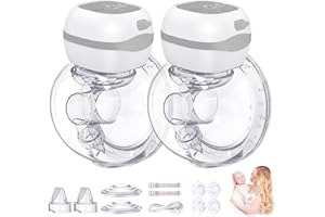 Tiralatte Elettrico Indossabile - Jheppbay Leggero Tira Latte Neonati Elettrico Portatile con Display LCD, Senza BPA, Funzione Memori, 12 Livelli e 3 Modalità, con Flange da 21/24 mm, 2 Pezzo