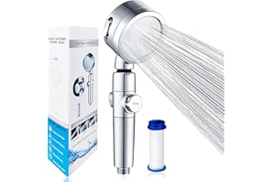 ALOSKART Soffione Doccia Anticalcare, Doccetta per Doccia Alta Pressione, con 3 Modalità di Risparmio Idrico, Pulsante di Interruttore, Cotone PP Filtro, Rimovibile, Facile da Installare, Doccia per Bagno