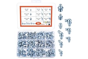 90 st smörjnipplar sortiment, smörjnipplar set M6 M8 M10 för fettpress, konisk smörjnippel för smörjpressar, rak och vinklad 45° 90° 180° rak hydraulisk fettnippel konisk nippel