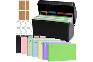 ‎QUOTRE QUOTRE Karteikasten Box, Lernkarteibox Schwarz Inkl, 350 Karteikarten(12.7x8.8cm/12.7x7.6cm), 6 Ringen 5 Trennkarten 6 Aufkleber für Unterwegs Lernen Notizen Schulsachen Büro Zuhause.