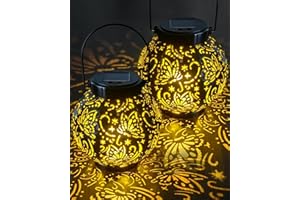 2025 Newest Solar Lanterns Light, KALAHOL 2 Pack Outdoor Lanterns for Garden with Beautiful Pattern, IP44 Hanging Solar Lights Outdoor Garden for Outside Table Patio Balcony Courtyard