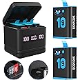 sevkumz Battery Charger for GoPro Hero 10/9, 2-Pack 2000mAh Replacement Batteries and 3 Channel Battery Charger Station(LED Power Display Screen)