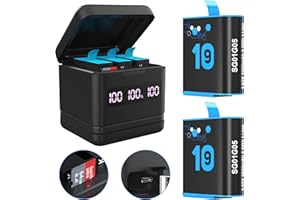 SEVKUMZ Akkuladegerät für GoPro Hero 10/9, 2er-Pack 2000 mAh Ersatzakkus und 3-Kanal-Akkuladestation, kompatibel mit Hero 10/ Hero 9 Black Official