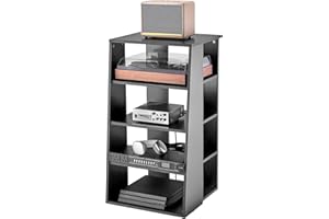 VEVOR Supporto Multimediale AV 5 Livelli, Supporto TV Angolare, Ripiani in Legno Regolabili in Altezza, Supporto in Legno per Lettori DVD Decoder e Sala di registrazione, Mobiletto Portaoggetti Nero