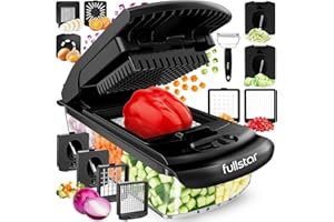 Fullstar Vegetable Chopper & Cutter - Slicer Dicer Spiralizer with Container for Food Veg Onion Cucumber Tomato Salad Potato French Fry - Kitchen Gadgets & Accessories (PRO 9-in-1, Black)