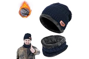 DONGSZQ 2 in 1 Winter Beanie Hut, Schal, Winter Warm Mütze und Loop Schal Set, Beanie Mütze und Loop Schlauchschal, Doppelschichtiger Plüschfutterhut und Halswärmer für Herren und Damen