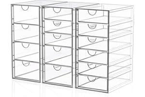 YFXCVSL 3 Stück Schreibtisch-Organizer, Make-up-Organizer, Aufbewahrung mit 15 Schubladen, Desktop-Bürobedarf, transparentes Schreibtischzubehör, Schmuck, DIY-Stifte usw