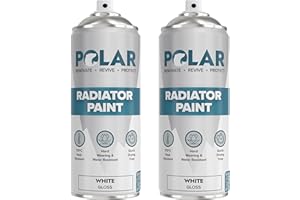 POLAR SPECIALIST COATINGS Polar Premium White Radiator Spray Paint - Gloss Finish - 2 x 400ml - Heat Resistant up to 100ºC - Quick Drying & No Primer needed - Exterior Surfaces of Radiators, Hot Water Tanks & More