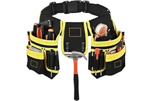FANGEHONG 26 Poches Ceinture Porte Outil, Magnétique, Sacoche Outils Bricolage avec Porte Marteau Ceinture Large, Amovible et Réglable, Sac à Outils pour Homme Électricien Charpentier Construction Encadreurs
