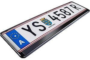 SUNMONDO Samochodowa ramka na tablicę rejestracyjną, 2 sztuki, do austriackich tablic rejestracyjnych, kolor czarny