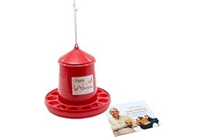 FINCA CASAREJO Comedero para Gallinas con Sistema Antidespilfarro - Tolva Happy Chickens 8 kg - Plástico Resistente para conservar el alimento - Incluye Guía Práctica de Alimentación
