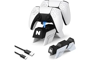 NiTHO Caricatore per PS5 / Edge Controller, Stazione di Ricarica Compatibile con PS5, Base di Ricarica Rapida con Protezione Integrata e Cavo USB-C, Accessori Compatibile con Playstation 5 - Bianco