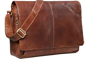 STILORD 'Alex' Bolso de Mensajero o Bandolera de Piel para Hombre y Mujer Maletín o Bolsa de Hombro Estilo Vintage para portátil de 15.6' de Cuero auténtico