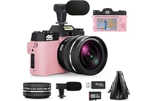 NBD Appareil Photo numérique pour la Photographie et la vidéo, Appareil Photo Vlogging 4K 48MP pour Youtube, écran Flip, WiFi, Zoom numérique 16X, Carte TF 32GB, Angle 52mm et Macro (Rose)