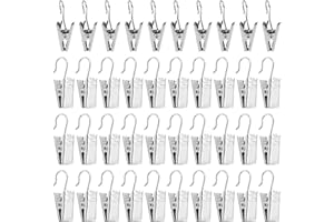 Cozlly 50 Stück Edelstahl Vorhang Clips, Gardinen Metall Klammern mit Haken, Kleine Edelstahl Curtain Clip, Metall Hängenden Haken Für Vorhänge Fotos Duschvorhang Hängende Home Dekoration(Silber)