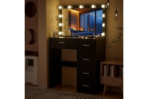 Aovquof Sminkbord med LED-belysning, 3 färger med justerbar ljusstyrka, toalettbord med spegel för make-up, sminkbord med spe