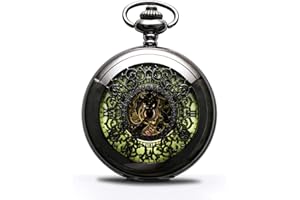 BOSHIYA Mens Vintage Skeleton Pocket Watch Steampunk Windup Half Hunter Mécanisme Gear Cover avec chaîne