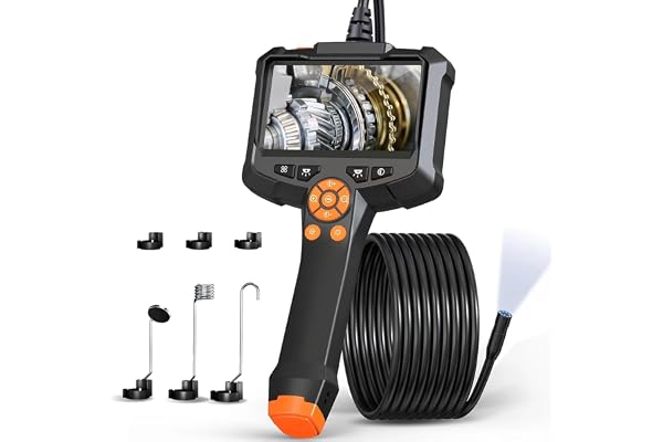 Caméra Endoscopique, AOPICK 1080P HD Caméra d'inspection avec Écran IPS 4,3 Pouces, Camera Canalisation avec 8 lumières LED, IP67 Endoscope Camera,Câble Semi-Rigide de 5M,Gadgets pour Mécanique