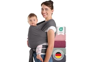 Laleni Echarpe de portage bebe nouveau-né jusqu'à 15 kg en coton - porte bebe naissance certifiée OEKO-TEX | porteur bebe 5,10m de long | porte bebe physiologique gris | porte enfant | sling bébé