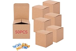 HERCHR Boîte de kraft Boîtes à cadeaux,50pcs Boîte de Kraft Marrons 5x5x5cm,Boite Kraft Cadeau Marrons,boite carton, boite en carton,Boîte de Cadeau en Papier Kraft avec Couvercles Boîtes à Cadeaux Carrée