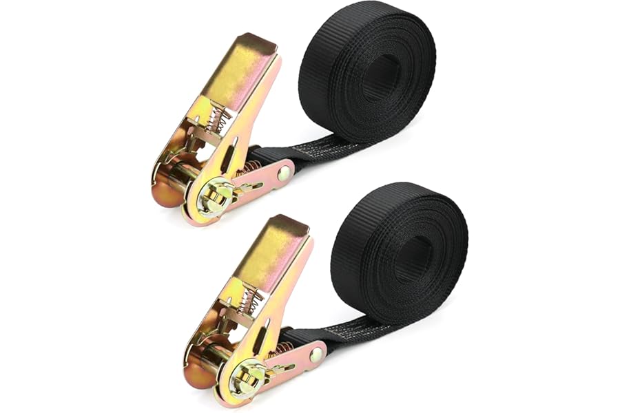 QWORK® 2 Piece Ratchet Tie Down Straps, Heavy Duty Tensioning Straps, 6M x 25mm, for Motorcycle, Car, Trailer, Home