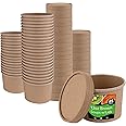 25 x 12oz Brown Disposable Soup Ice Cream Container Compostable Biodegradable Kraft Takeaway Paper Bowl Containers, Cardboard Round Deli Tubs Lids Heavy Duty Sizes: 8oz 12oz 16oz 26oz 32oz