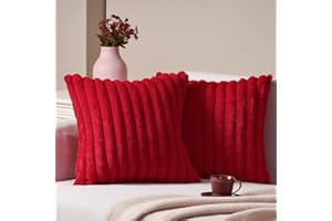 Topfinel 2er Set Kissenbezug 50x50 rot weihnachten super weich Kunstfell Kuschelkissen Dekorative Kissenbezüge Kissenhülle mit verdecktem Reißverschluss Sofakissen für Sofa Schlafzimmer Wohnzimmer