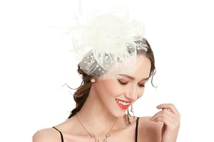 Takmor Fascinators for Women, Wedding Hats for Women with Headband and Forked Clip Mesh Ribbons in Tea Party Wedding Church Cocktail for Women and Girls