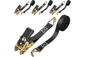 Jomdjmskes 4 Piezas Cinchas de Amarre, 6 m x 25 mm Eslingas Carga, Correa Amarre con Trinquete y Gancho Tipo J, Cinchas de Sujeción Carga para Motocicletas, Camiones, Remolques, Paquetes Equipaje