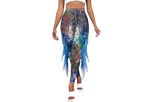 SEAUR Damen Meerjungfrau Leggings Hohe Taile Print Hosen Faschingskostüm Karneval Kostüm