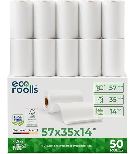 20x EC-Thermorollen à 57mm x 40mm x 12mm - EC-Rolle - kernlose Kassenrollen ohne Plastikmüll