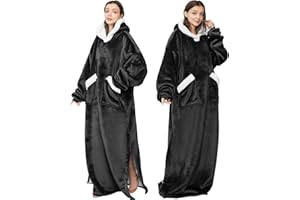 Emwwat Extra Lange Hoodie Decke, Übergroße Sherpa Hoodie Decke für Damen und Herren, tragbare Decke Hoodie mit Ärmeln und Riesentasche