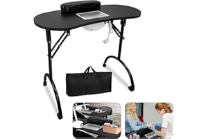 LZQ Stolik do manicure z odsysaniem, składany, z odkurzaczem do paznokci, mobilny stolik do manicure do odsysania kurzu, 90 x 37 x 77 cm, czarny