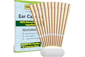 Happycoco All Natural Ear Candles Beeswax Candling Cones - 16 Pcs (8 Colours), 100% Non-Toxic Cylinders Fragrance Hollow Cone Candles with 8 Protective Disks (Pure Beeswax -12 Sticks)