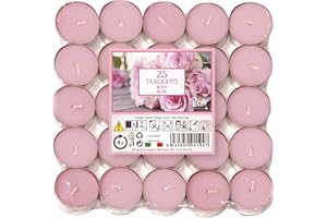 Price's Petali Brand Scented Tealights | 25 Pack Tealights 4 Hour Burn Time | Available in Multiple Scents (Rose)