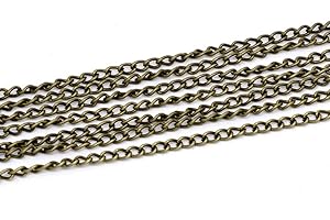 QPSUPPLIES Pack of 5 Metre Antique Bronze 4mm x 3mm Open Curb Link Chain for Jewellery Making Crafts, Scrapbooking or Cardmaking