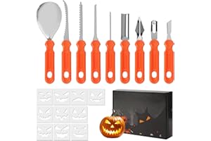 Nuangoo Halloween Kürbis Schnitzset, 20 Stück Edelstahl Kürbis Schnitzwerkzeug Set für DIY Kürbis Dekoration, Kürbisschnitzset für Halloween Kinder & Familie
