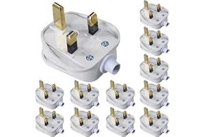 KC cable 13A Fused Plug, 12 Pack 3 Pin Plug 13 Amp Fused Mains Plugs UK Plug with Cord Grip Rewireable Heavy Duty Electrical Plug Durable for Home, Office Electrical Appliances and Devices, White…