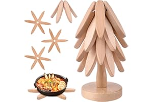 Qingning Sottopentola in Legno per Piatti Caldi, Set di 4 Sottopentole in Legno Pieghevole in Noce, a Forma di Albero, Set di 4 Supporti in Legno per Piatti Caldi, Pentole, Teiere, Ciotola, Fondue
