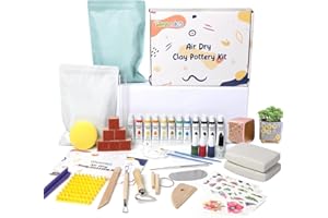 Gleamkid Ton Töpferset für Anfänger für zuhause，43-teiliges Töpfer-Set mit Acrylfarben, Stempeln und Werkzeugen - perfekt für kreative Projekte & DIY
