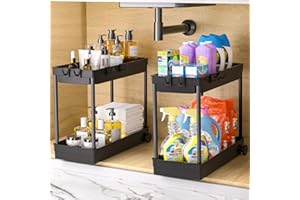 ‎FOWOOYEEN Fowooyeen Spülschrank Organizer, Unterschrank Organizer Küche, 2 STK Unter Waschbecken Regal für Putzmittel, Standregal, Under Sink Küchenschrank Organizer für Spüle, Schrank, Spülbecken - Schwarz