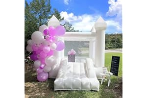OWROMI 100% PVC Jumping Inflatable White Bounce House Castle with Slide White Jumper Bouncy Castle Wedding Castle for Party Backyard for Kids, with Air Blower (White- Castle A (6ft))