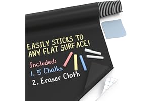 Kassa Large Chalkboard Contact Paper Roll - 17.3” x 96” (8 Feet) - 5 Chalks Included - Chalk Board Paint Alternative Wallpaper - Adhesive Blackboard Wall Decal Vinyl - Black Chalkboard Stickers