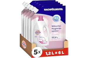 ‎SAGROTAN Sagrotan Wäsche-Hygienespüler Sensitiv Nachfüller – Desinfektionsspüler für hygienisch saubere und frische Wäsche – 5 x 1,2 l Reiniger im praktischen Vorteilspack