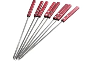 HUSALSEA 8 Pezzi Spiedini Acciaio Inox per Barbecue Riutilizzabili, Set Spiedini Kebab per Grigliate Estive, Spiedini Piatti per Carne e Verdure, Manici in Legno Rosso Spiedini per Barbecue Antiscivolo