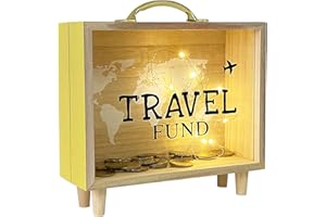 HautStore Salvadanaio da Viaggio a Forma di Cornice di Legno, Salvadanaio Con Cornice in Legno, Vetro Trasparente, Argento per Monete Profonde, Scatole per Famiglia, Bambini e Adulti Come Regali