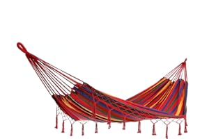 Detex Hamaca de algódon con Flecos Rojo Carga máx de 300 kg para 2 Personas 320x150 cm para su jardín terraza Camping