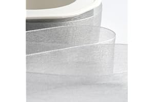 Italian Options Organza Chiffon Ribbon, Sheer Organza Ribbons for Gift Wrapping, Presents, Crafting, Wedding, Flower Bouquets, Birthday, Decorations, Décor, 25mm x 20 Metres, Silver