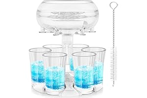 ALEVMOOM Distributeur et Support avec 6 Verres à Cocktail,Distributeur de Liquides Cocktail Set Bar Kit Set,Distributeur de 6 Sucettes Multiple Distributeur de Vin Porte-Outils pour Boissons